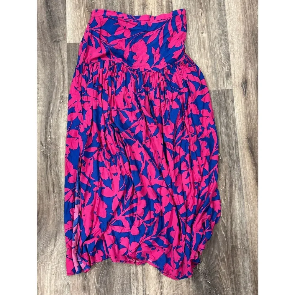 Abel the Label Floral Pink Blue Cassidy Maxi Skirt Side Slits Women’s Medium